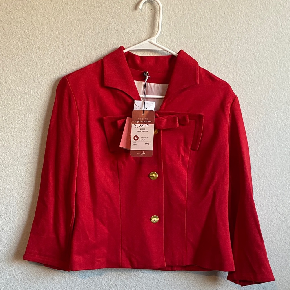 CAbi Womens Scarlet Red Blazer with Gold Accents